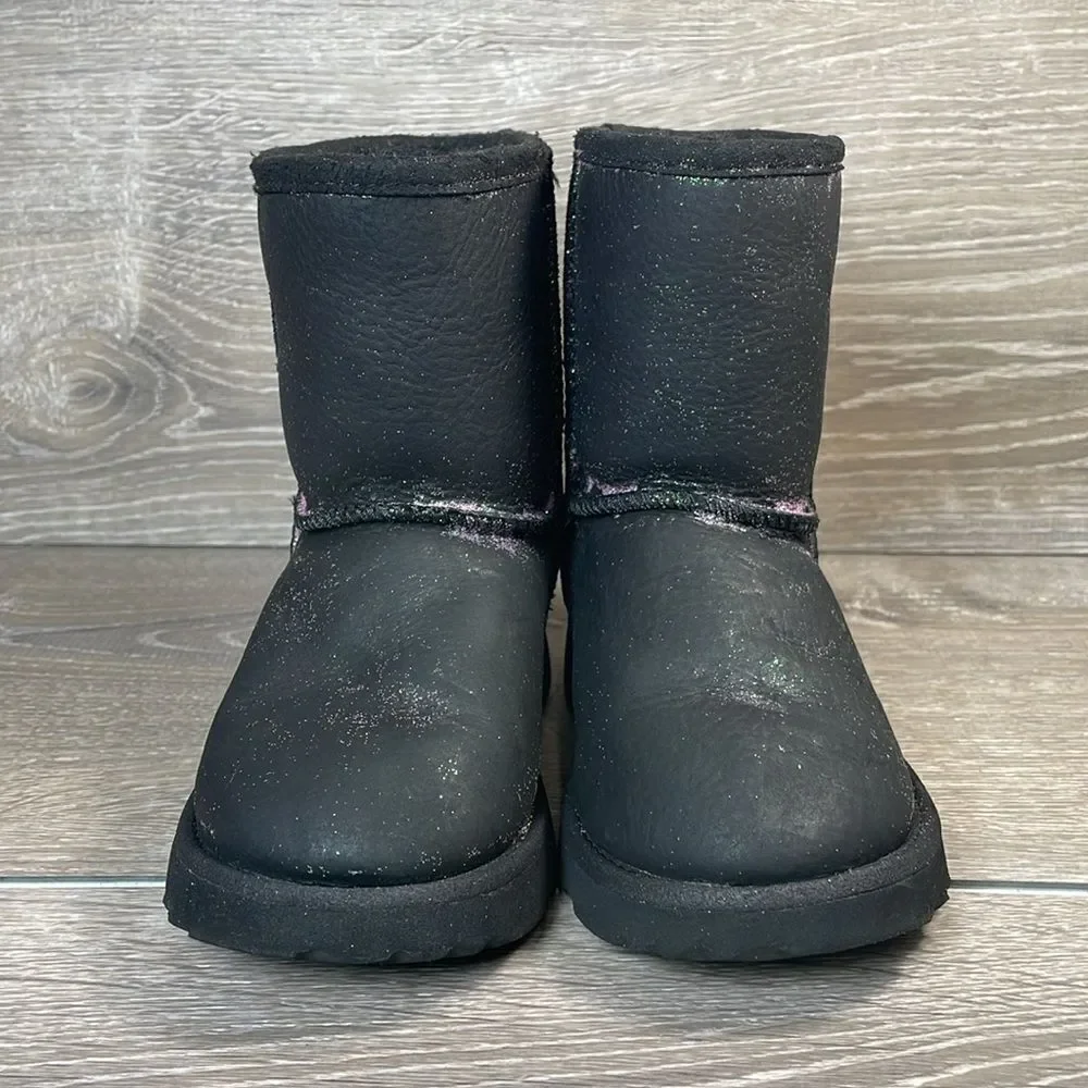 Ugg Kids Classic II Black Leather Sparkly Glitter Toddler Girl Sz 10 Winter Boot